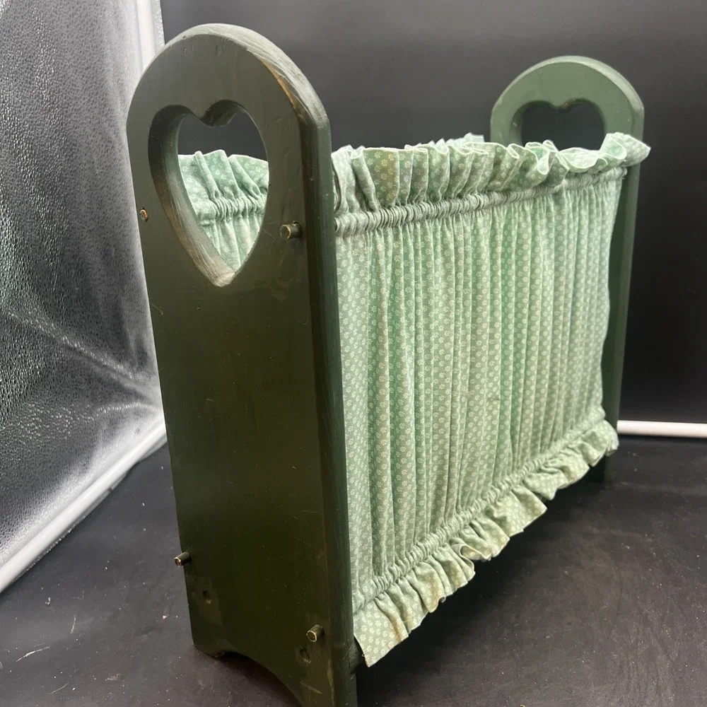 VTG Curtain Magazine Holder Hearts Ditsy Floral Cottagecore Decor Green Ruffle